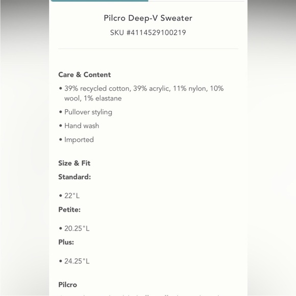 Anthropologie NWT Piloro Deep-V
Sweater Size L. - Picture 8 of 16